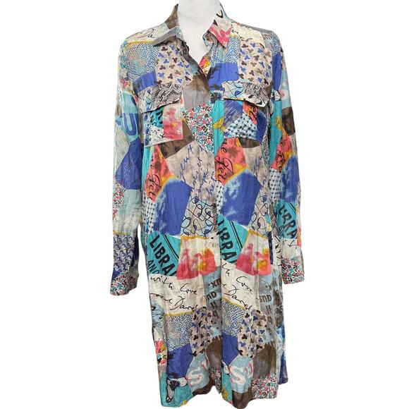 Gerard Darel Shirt Tunic Dress Size 8 Abstract Patchwork Print Silk Cotton - Picture 2 of 13